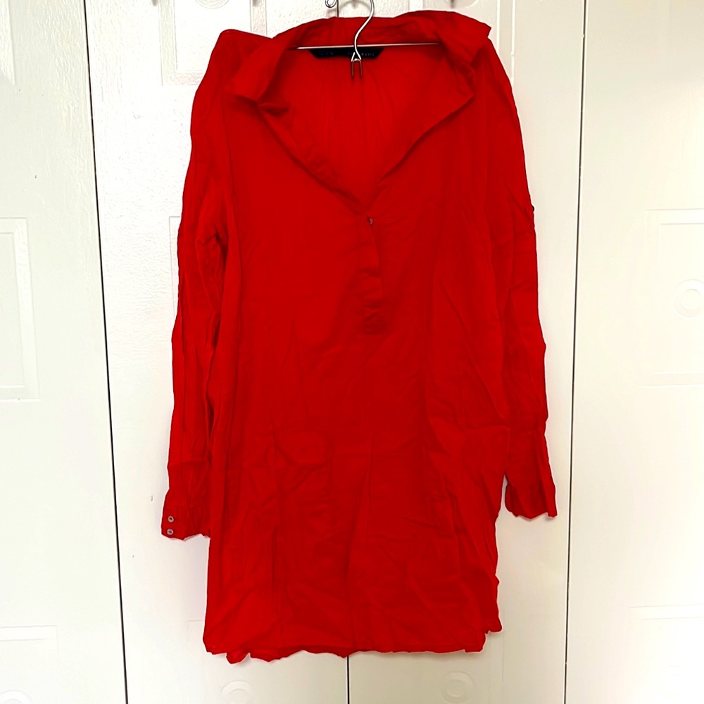 Red Orange Zara Long Shirt Dress
